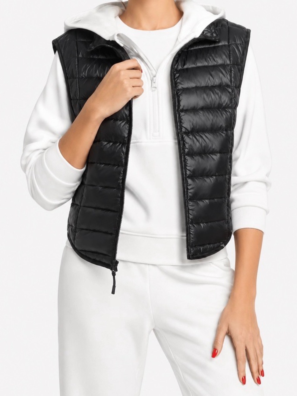 JoyLab Black Shine Quilted Puffer Vest Zipper Pockets Lightweight Medium